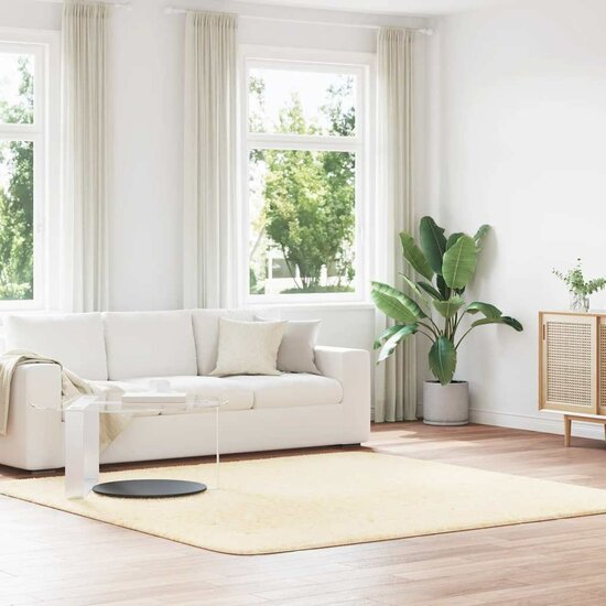 Hoogpolig vloerkleed NAVARRA 240x240 cm polyester cr&egrave;mekleurig