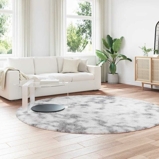Hoogpolig Vloerkleed Navarra Polyester Lichtgrijs 240 x 240 cm Rond