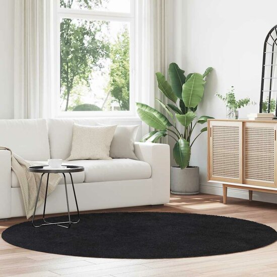 Hoogpolig Vloerkleed Navarra Polyester Zwart 200 x 200 cm Rond