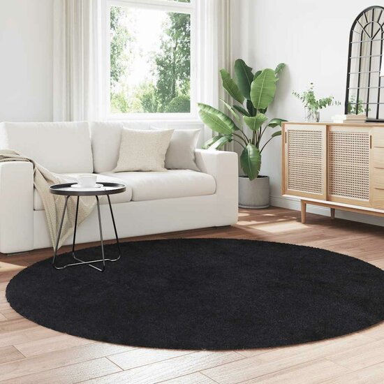 Hoogpolig Vloerkleed Navarra Polyester Zwart 200 x 200 cm Rond