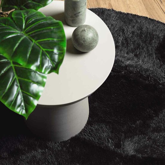 Hoogpolig Vloerkleed Navarra Polyester Zwart 200 x 200 cm Rond