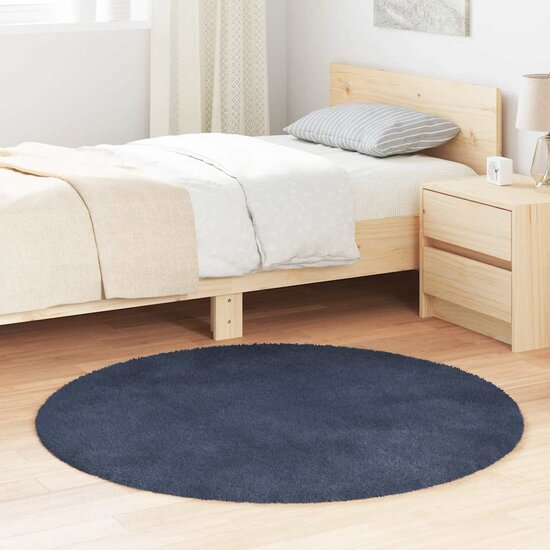Hoogpolig Vloerkleed Navarra Polyester Marineblauw 120 x 120 cm Rond