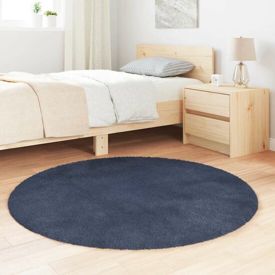 Hoogpolig Vloerkleed Navarra Polyester Marineblauw 120 x 120 cm Rond