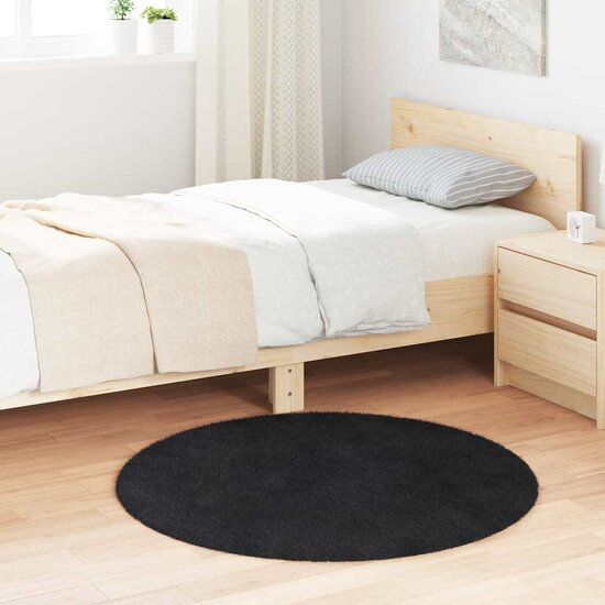Hoogpolig Vloerkleed Navarra Polyester Zwart 100 x 100 cm Rond