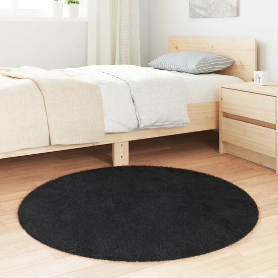 Hoogpolig Vloerkleed Navarra Polyester Zwart 100 x 100 cm Rond