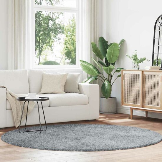 Hoogpolig Vloerkleed Navarra Polyester Zilvergrijs 200 x 200 cm Rond