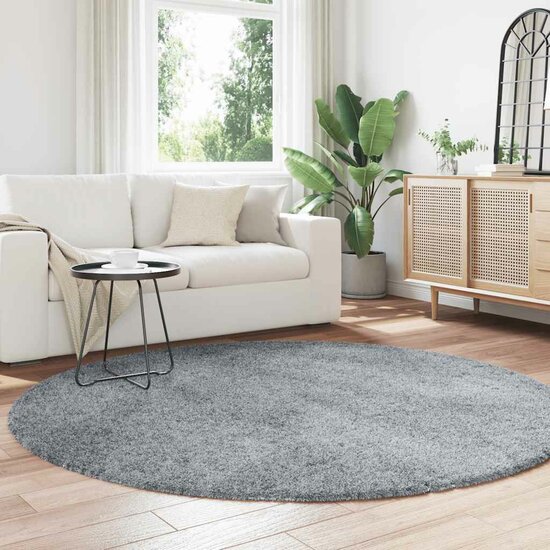 Hoogpolig Vloerkleed Navarra Polyester Zilvergrijs 200 x 200 cm Rond