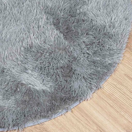 Hoogpolig Vloerkleed Navarra Polyester Zilvergrijs 200 x 200 cm Rond