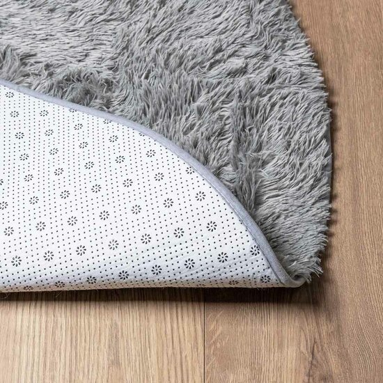 Hoogpolig Vloerkleed Navarra Polyester Zilvergrijs 200 x 200 cm Rond