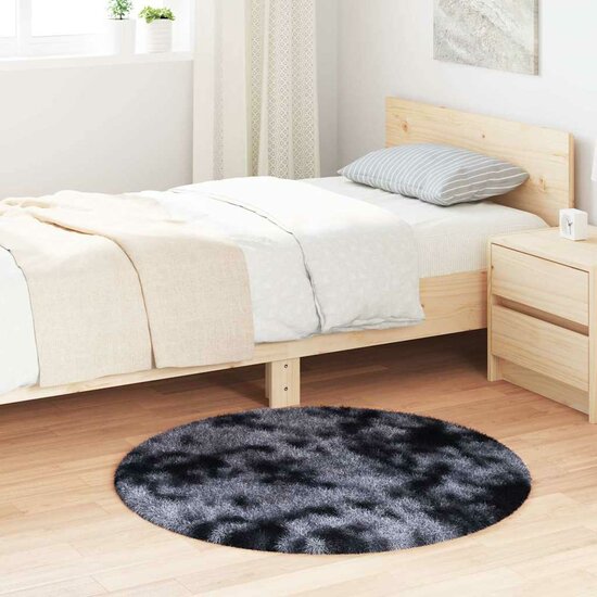 Hoogpolig Vloerkleed Navarra Polyester Donkergrijs 100 x 100 cm Rond