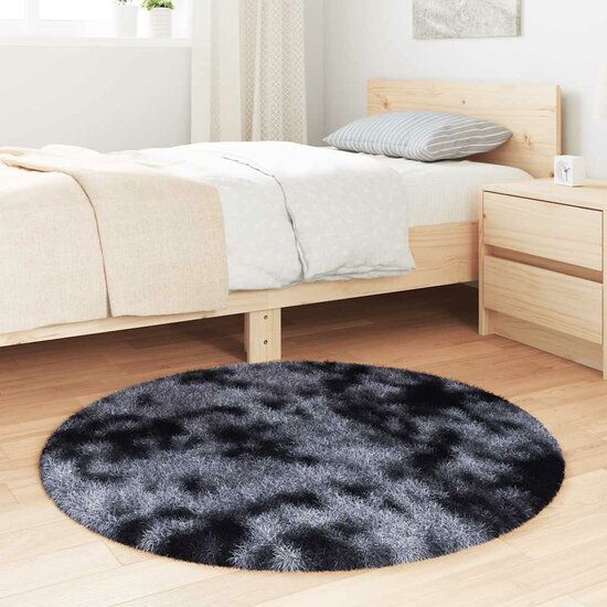 Hoogpolig Vloerkleed Navarra Polyester Donkergrijs 100 x 100 cm Rond