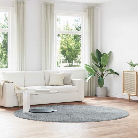 Hoogpolig Vloerkleed Navarra Polyester Zilvergrijs 240 x 240 cm Rond