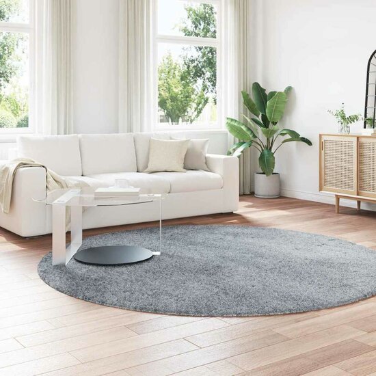 Hoogpolig Vloerkleed Navarra Polyester Zilvergrijs 240 x 240 cm Rond