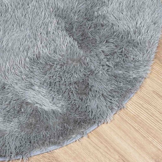 Hoogpolig Vloerkleed Navarra Polyester Zilvergrijs 240 x 240 cm Rond
