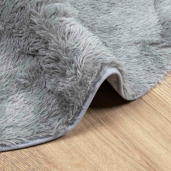 Hoogpolig Vloerkleed Navarra Polyester Zilvergrijs 240 x 240 cm Rond