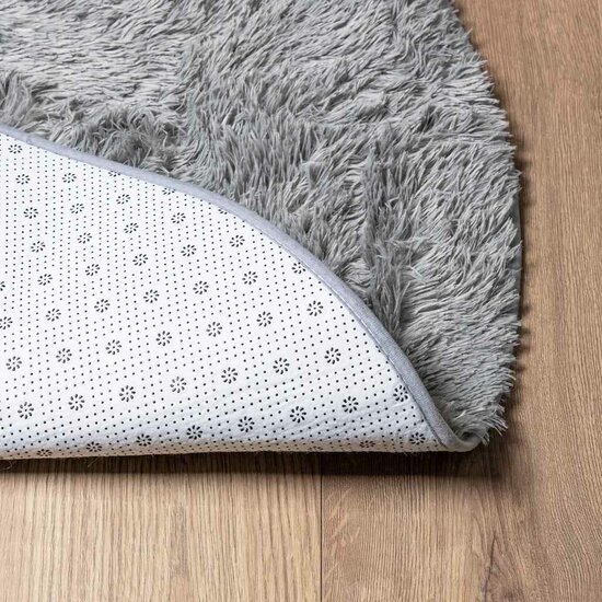Hoogpolig Vloerkleed Navarra Polyester Zilvergrijs 240 x 240 cm Rond