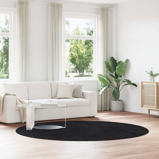 Hoogpolig Vloerkleed Navarra Polyester Zwart 240 x 240 cm Rond