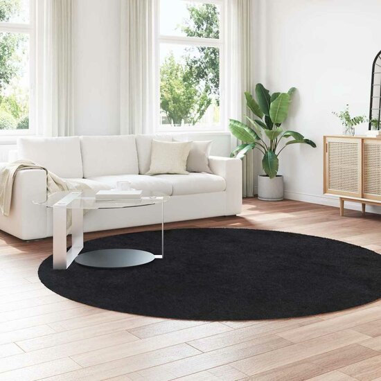 Hoogpolig Vloerkleed Navarra Polyester Zwart 240 x 240 cm Rond