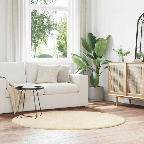 Hoogpolig Vloerkleed Navarra Polyester Kleurig Cr&egrave;me 160 x 160 cm Rond
