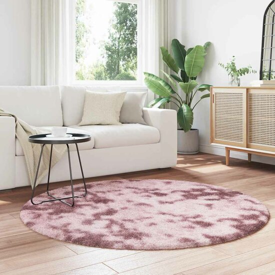 Hoogpolig Vloerkleed Navarra Polyester Stoffig Roze Dusty Pink 160 x 160 cm Rond