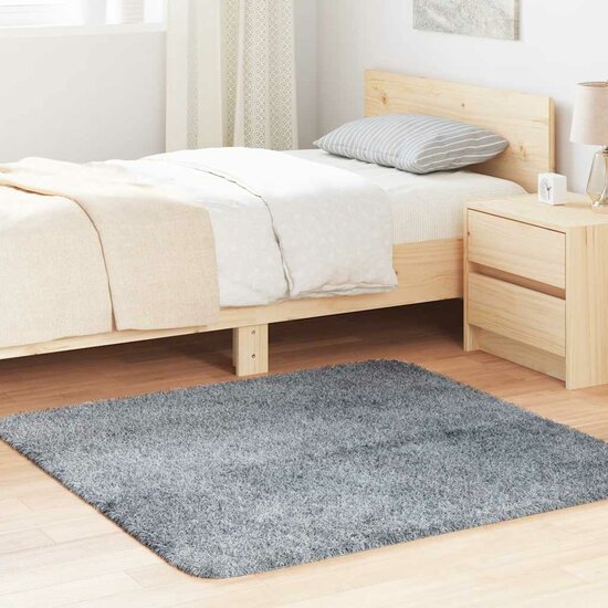 Hoogpolig Vloerkleed Navarra Polyester Zilvergrijs 120 x 120 cm Vierkant