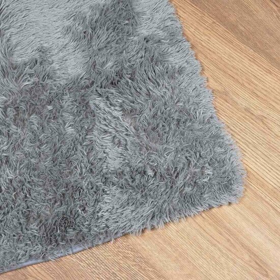 Hoogpolig Vloerkleed Navarra Polyester Zilvergrijs 120 x 120 cm Vierkant