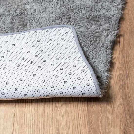 Hoogpolig Vloerkleed Navarra Polyester Zilvergrijs 120 x 120 cm Vierkant
