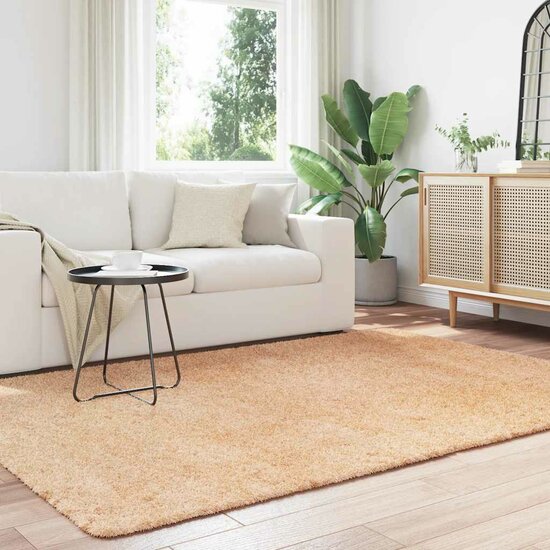 Hoogpolig Vloerkleed Navarra Polyester Beige 160 x 230 cm Rechthoekig