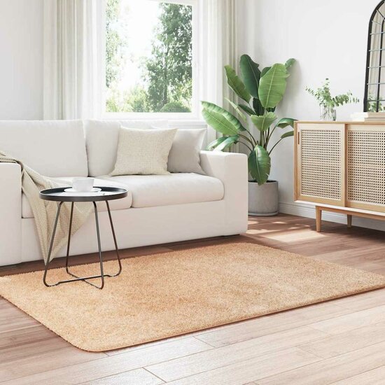 Hoogpolig Vloerkleed Navarra Polyester Beige 120 x 170 cm Rechthoekig