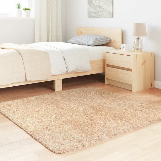 Hoogpolig Vloerkleed Navarra Polyester Beige 120 x 120 cm Vierkant