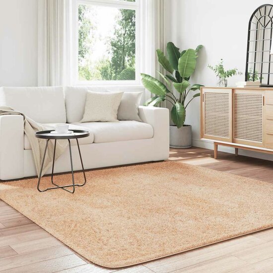 Hoogpolig Vloerkleed Navarra Polyester Beige 200 x 200 cm Vierkant