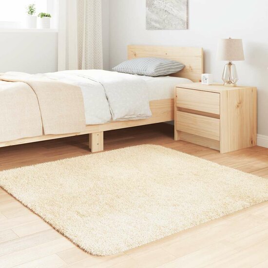 Hoogpolig Vloerkleed Navarra Polyester Kleurig Cr&egrave;me 120 x 120 cm Vierkant