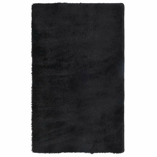 Hoogpolig Vloerkleed Navarra Polyester Zwart 80 x 150 cm Rechthoekig
