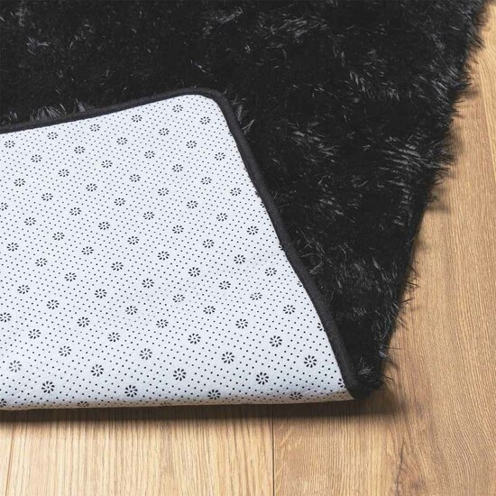 Hoogpolig Vloerkleed Navarra Polyester Zwart 80 x 150 cm Rechthoekig