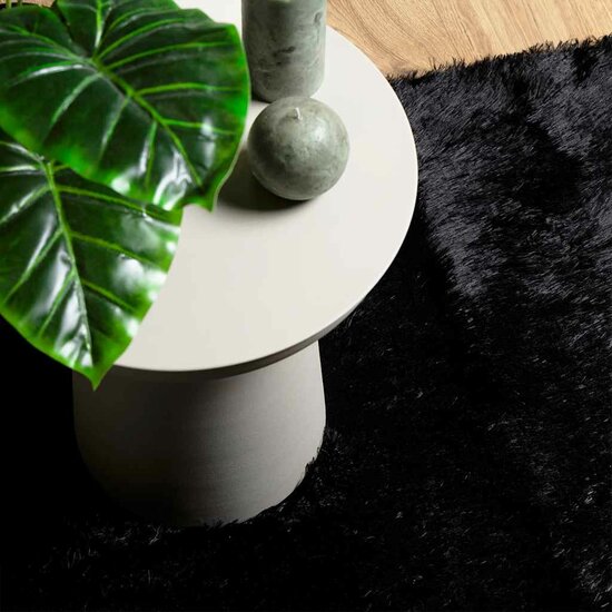 Hoogpolig Vloerkleed Navarra Polyester Zwart 80 x 150 cm Rechthoekig