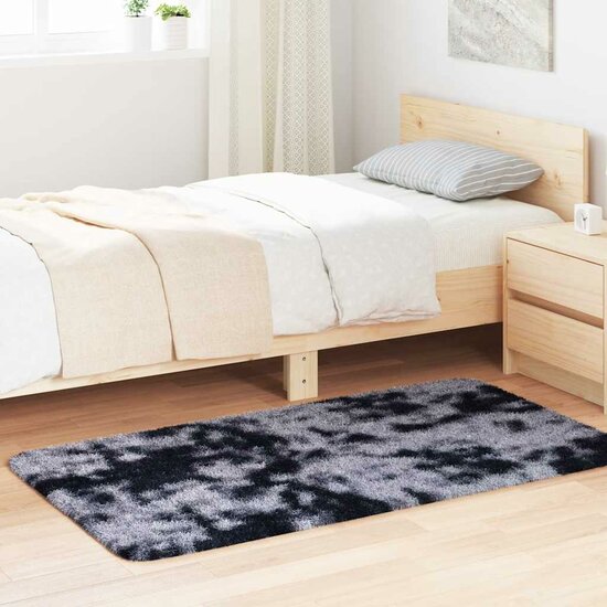 Hoogpolig Vloerkleed Navarra Polyester Donkergrijs 80 x 150 cm Rechthoekig