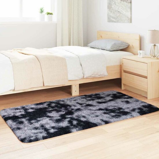 Hoogpolig Vloerkleed Navarra Polyester Donkergrijs 80 x 150 cm Rechthoekig