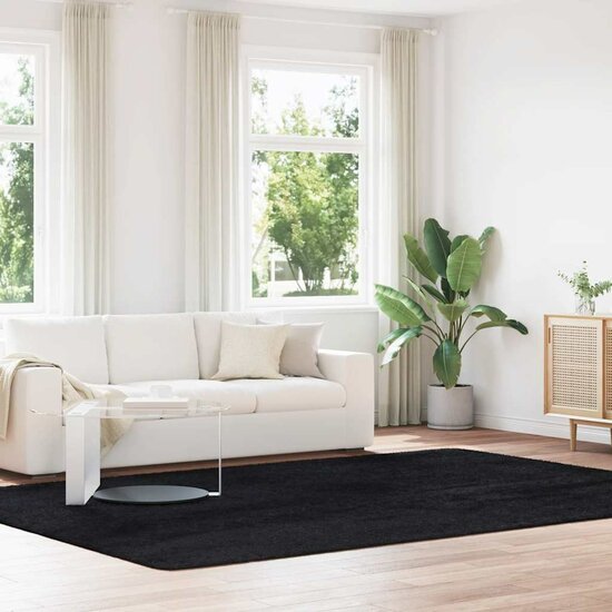 Hoogpolig Vloerkleed Navarra Polyester Zwart 240 x 340 cm Rechthoekig