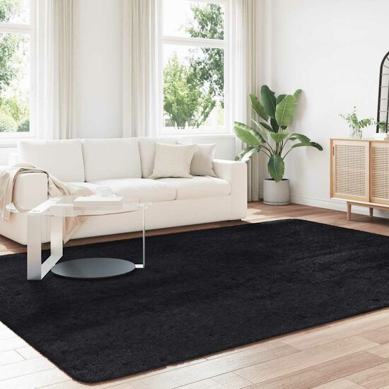 Hoogpolig Vloerkleed Navarra Polyester Zwart 240 x 340 cm Rechthoekig