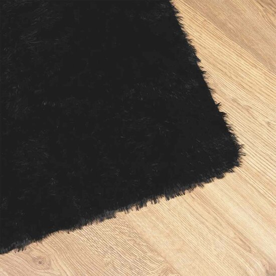 Hoogpolig Vloerkleed Navarra Polyester Zwart 240 x 340 cm Rechthoekig
