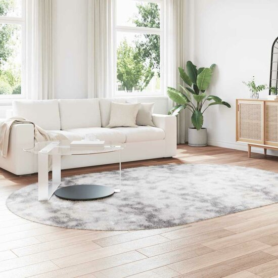 Hoogpolig Vloerkleed Navarra Polyester Lichtgrijs 300 x 200 cm ovaal