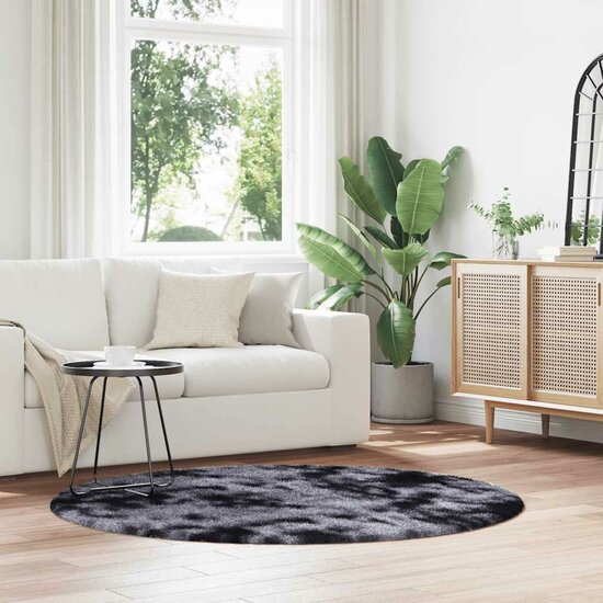 Hoogpolig Vloerkleed Navarra Polyester Donkergrijs 160 x 160 cm Rond