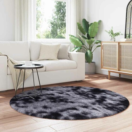 Hoogpolig Vloerkleed Navarra Polyester Donkergrijs 160 x 160 cm Rond