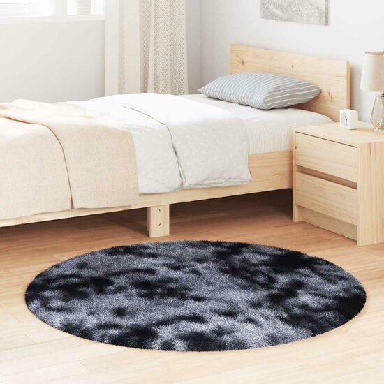 Hoogpolig Vloerkleed Navarra Polyester Donkergrijs 120 x 120 cm Rond