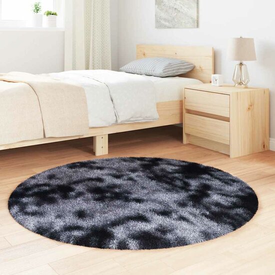 Hoogpolig Vloerkleed Navarra Polyester Donkergrijs 120 x 120 cm Rond