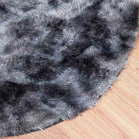 Hoogpolig Vloerkleed Navarra Polyester Donkergrijs 120 x 120 cm Rond