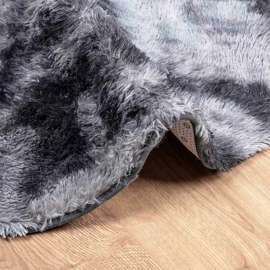 Hoogpolig Vloerkleed Navarra Polyester Donkergrijs 120 x 120 cm Rond