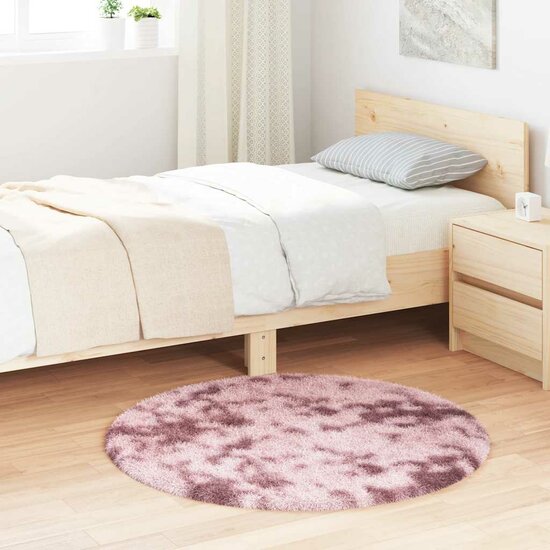 Hoogpolig Vloerkleed Navarra Polyester Stoffig Roze Dusty Pink 100 x 100 cm Rond