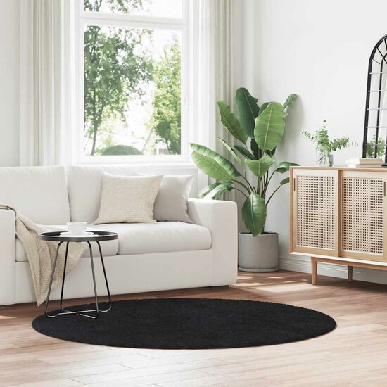 Hoogpolig Vloerkleed Navarra Polyester Zwart 160 x 160 cm Rond