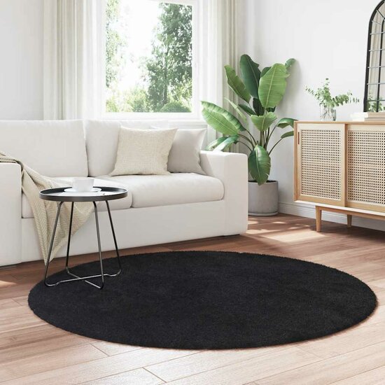 Hoogpolig Vloerkleed Navarra Polyester Zwart 160 x 160 cm Rond